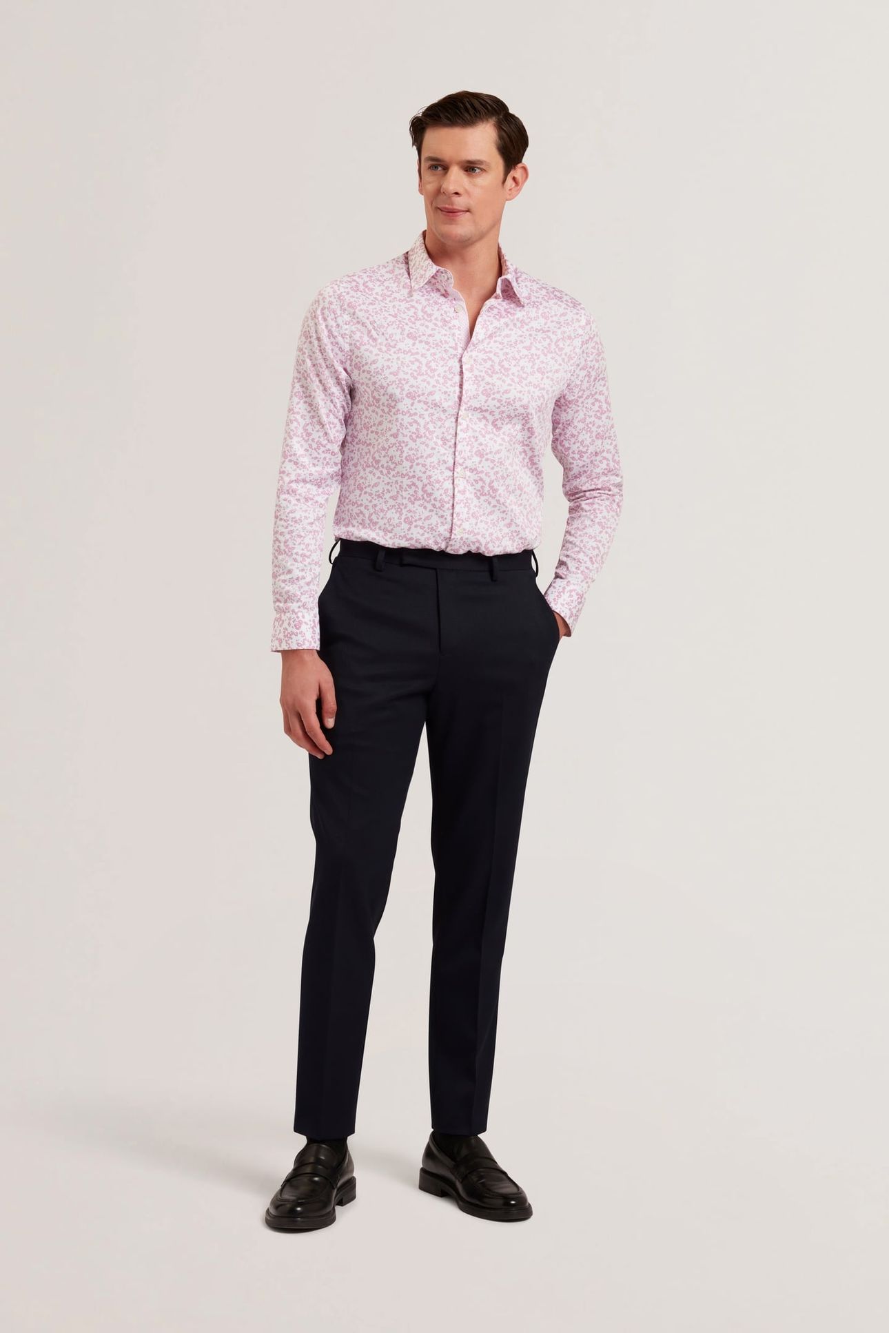 LOVELAD LS SLIM MINI FLORAL PRINT SHIRT PINK 1