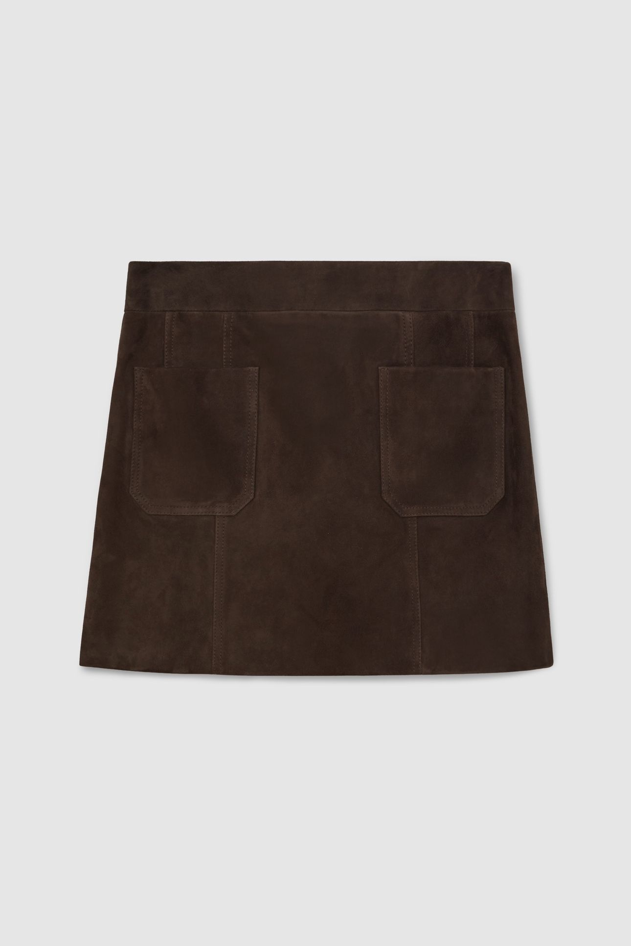 SUEDE PATCH POCKET MINI SKIRT CHOCOLATE BROWN 3
