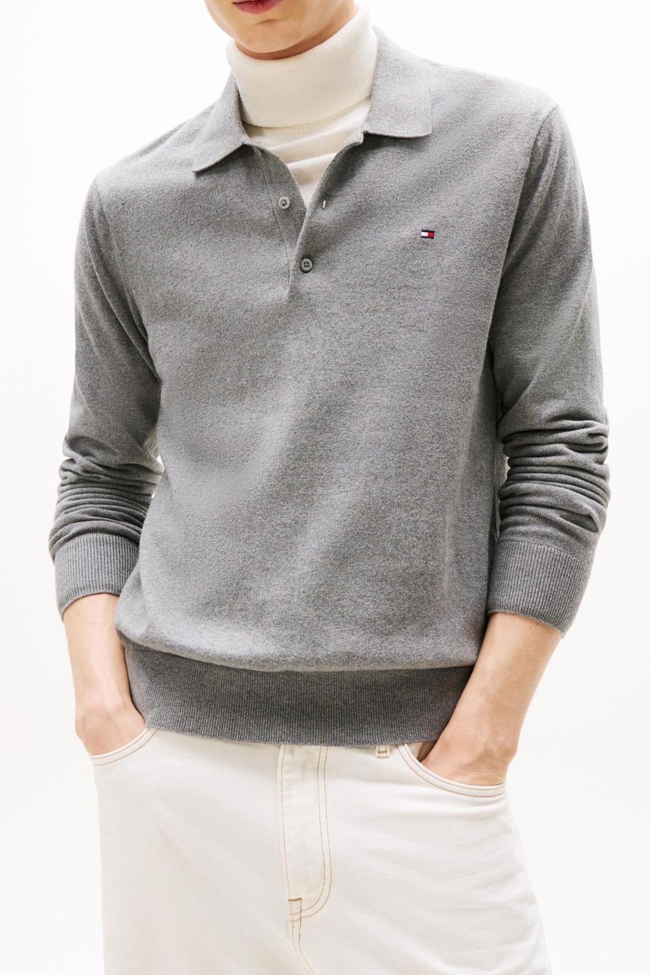 PIMA COTTON CASHMERE SWEATER MEDIUM GREY HEATHER 1