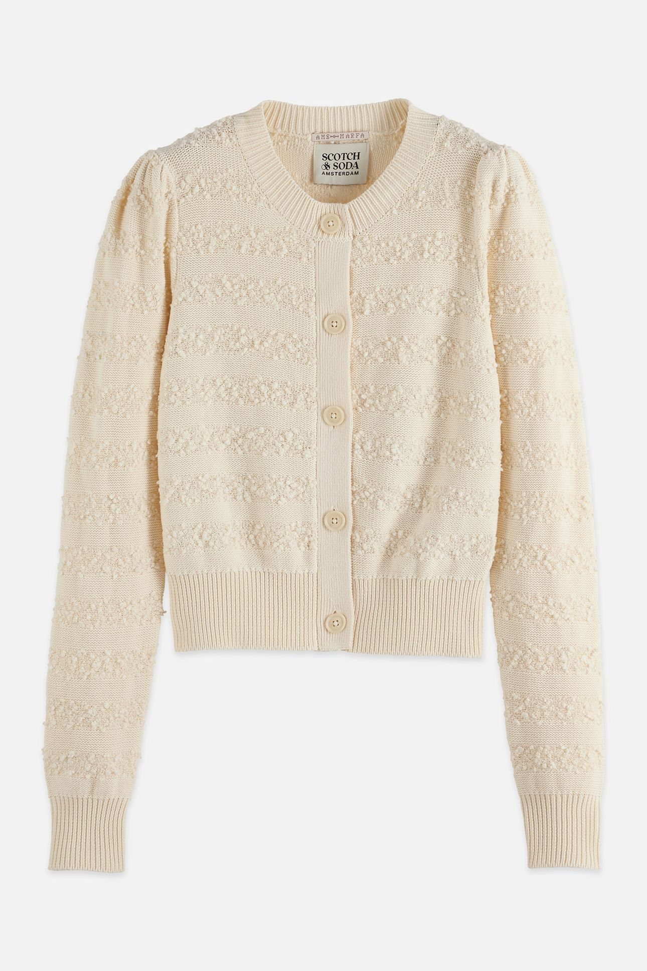 BOUCLÉ STRIPE CREW NECK CARDIGAN EGGNOG 5