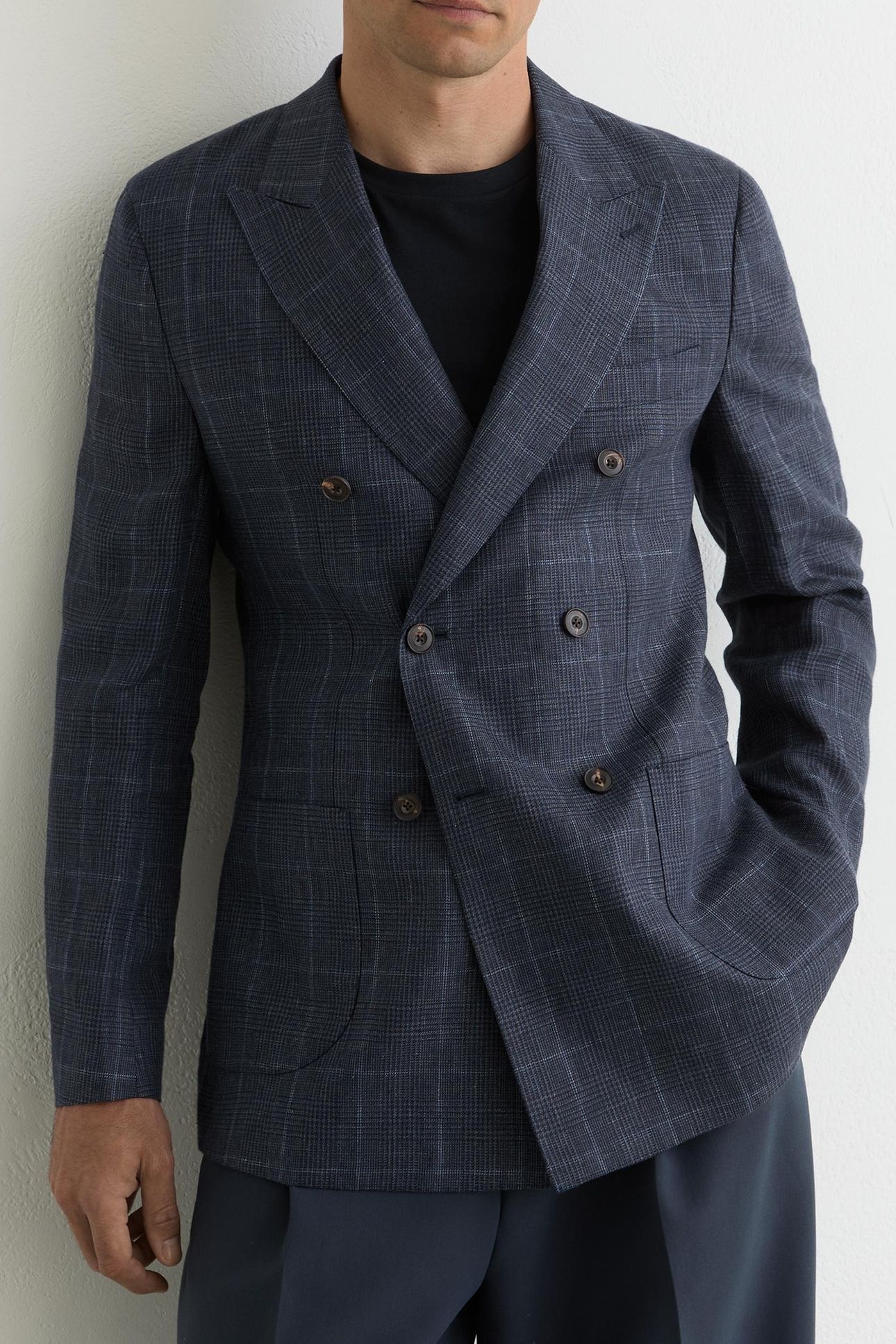 DB PEAK PRINCE OF WALES CHECK BLAZER NAVY 1