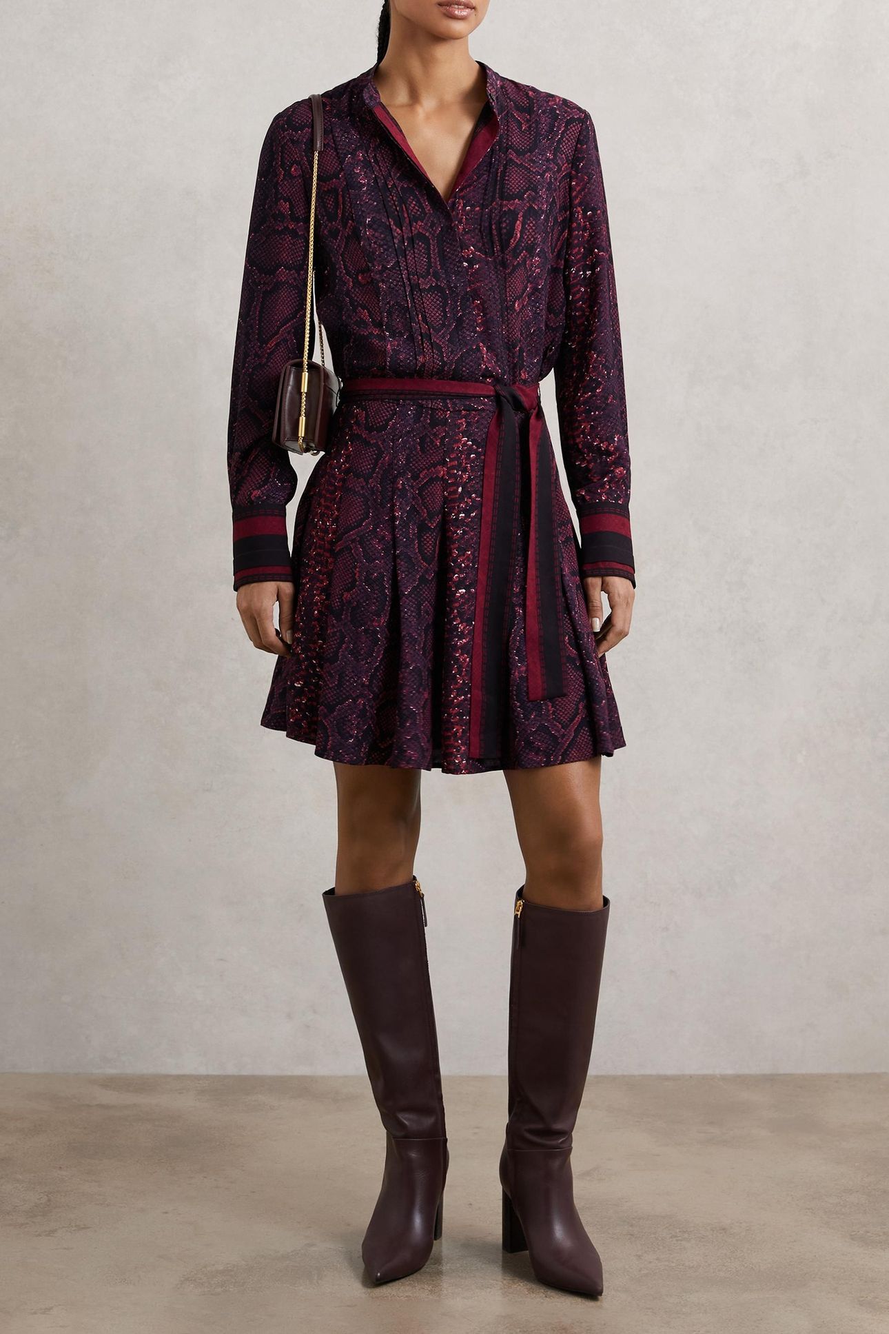 SNAKE PRINT FLIPPY DRESS BURGUNDY/BLACK 1