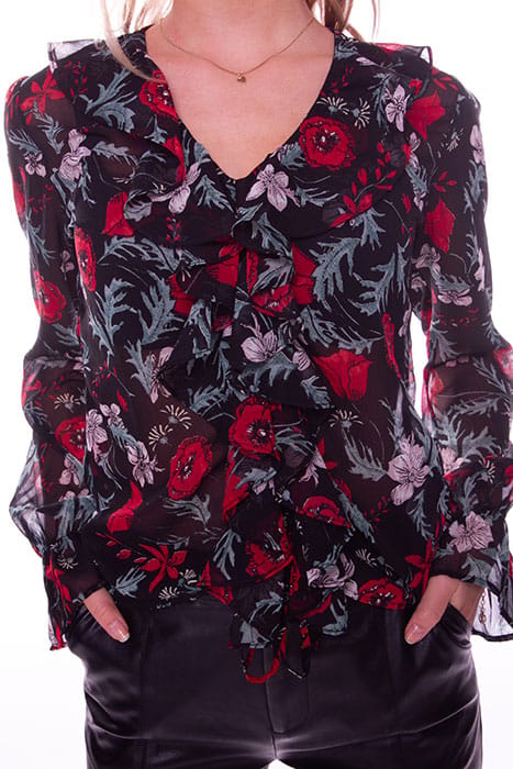 JONI RUFFLE FLOWER BLOUSE BLACK 1