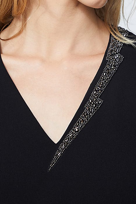 BLACK BEADED LIGHTNING CRÊPE STRAIGHT DRESS BLACK 6