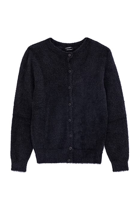BLACK FLUFFY HAIRY DECORATIVE CARDIGAN BLACK 1