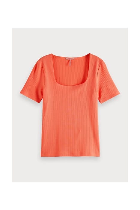 FITTED SQUARE NECK TEE IN RIB QUALITY SALMON 1