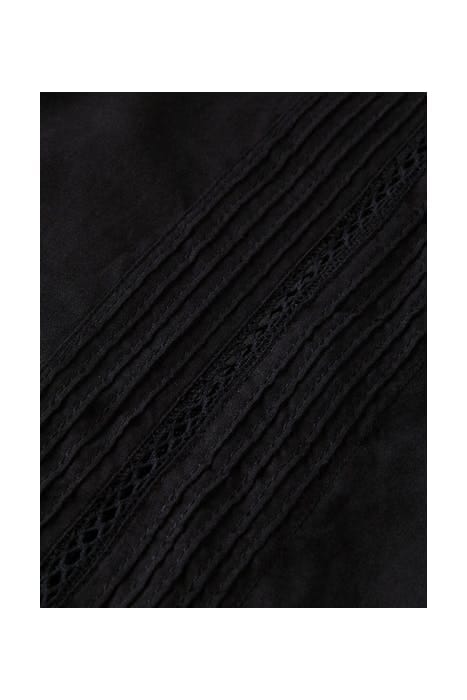 ORGANIC COTTON TOP WITH PIN TUCKS AND LACE INSERT BLACK 3