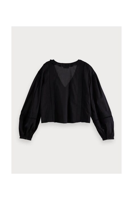 ORGANIC COTTON TOP WITH PIN TUCKS AND LACE INSERT BLACK 2