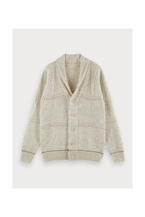 RELAXED BEACH CARDIGAN IN STRUCTURED JACQUARD KNIT SAND MELA 1