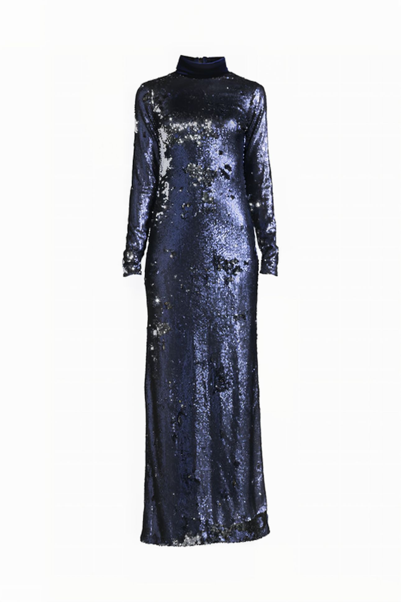 WOMEN‘S MAXI SEQUIN DRESS WITH HIGH COLLAR NAVY, SILVER 6