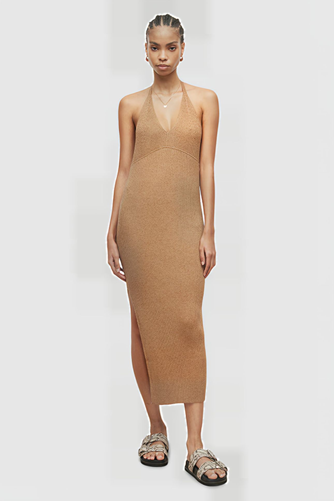 LEXI HALTER DRESS PRALINE METALLIC 1