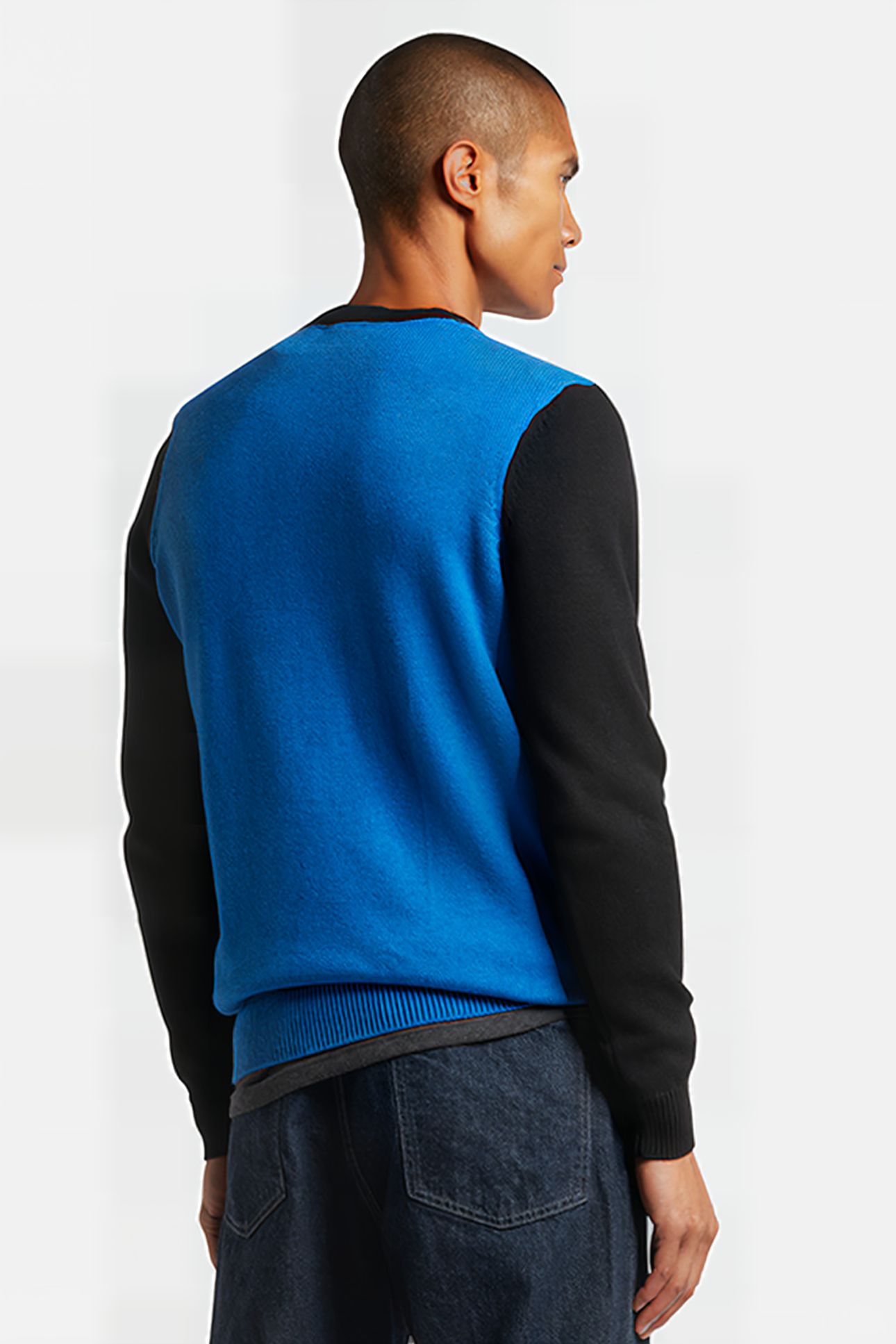 BLOCK MARL CREW NECK BRIGHT BLUE MARL/JET BLACK 2