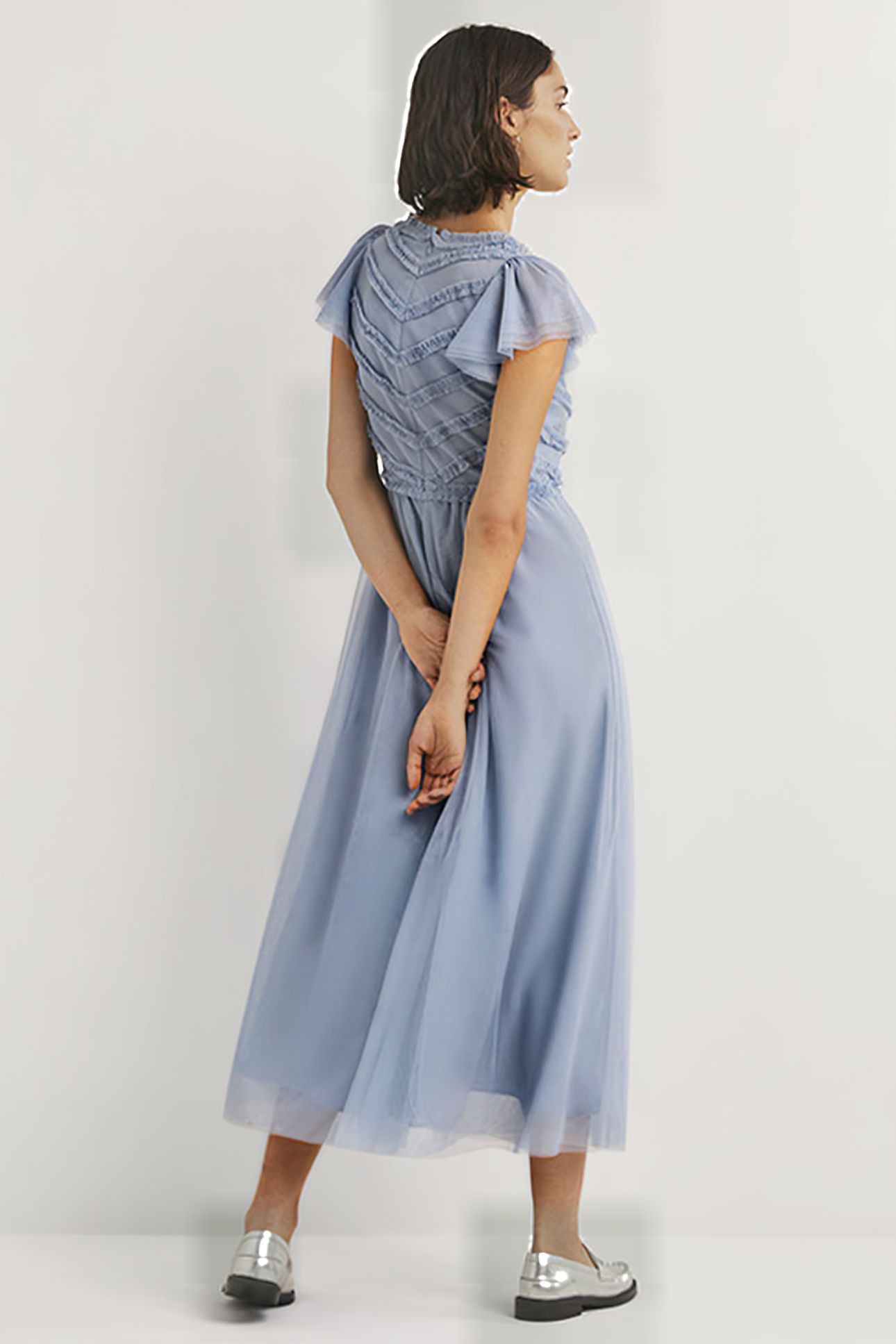 TULLE V-NECK MAXI PARTY DRESS BLU 2