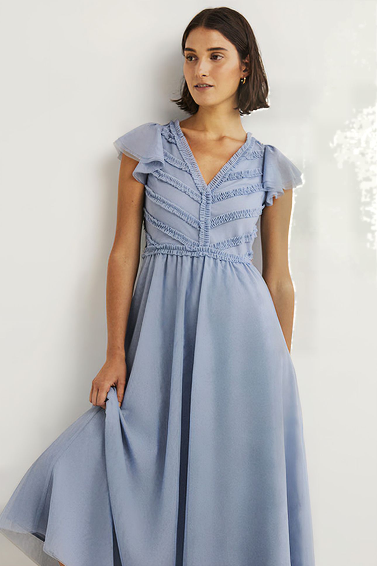 TULLE V-NECK MAXI PARTY DRESS BLU 3