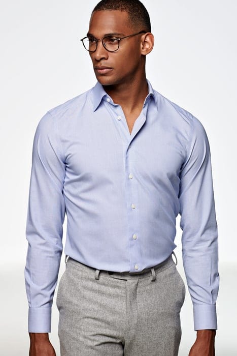 Mid Blue Striped Poplin Slim Fit Shirt 1