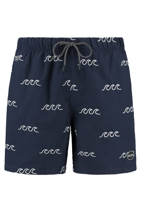 MEN SWIMSHORT WAVES EMBROIDERED DARK NAVY BLUE 1
