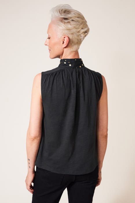 MIRRIE SLEEVELESS MIX TOP BLACK PRINT 2