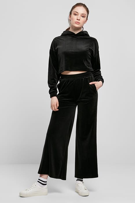 LADIES CROPPED VELVET OVERSIZED HOODY BLACK 4