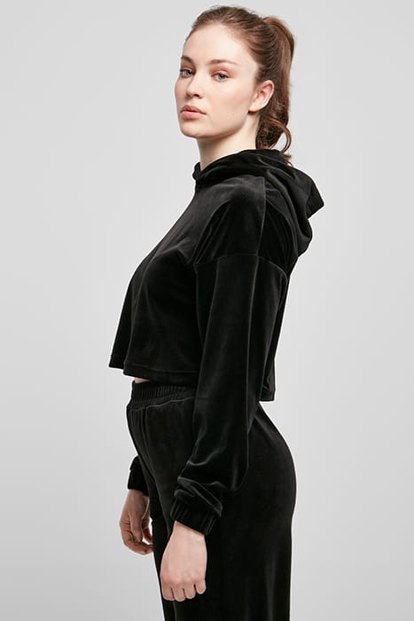 LADIES CROPPED VELVET OVERSIZED HOODY BLACK 5