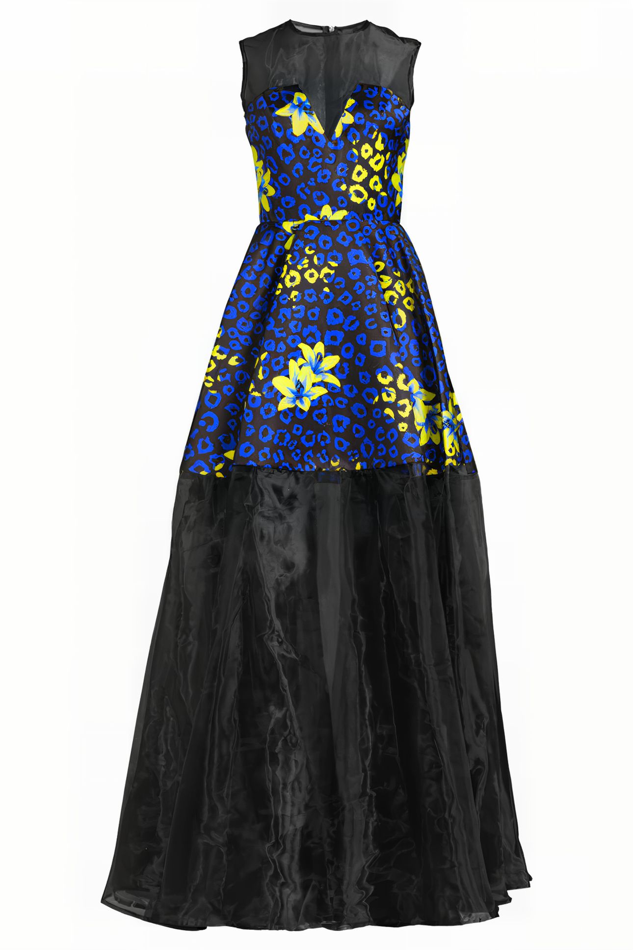 WOMEN‘S FLORAL FABRIC EVENING GOWN BLUE LILLY PRINT/ BLACK 3
