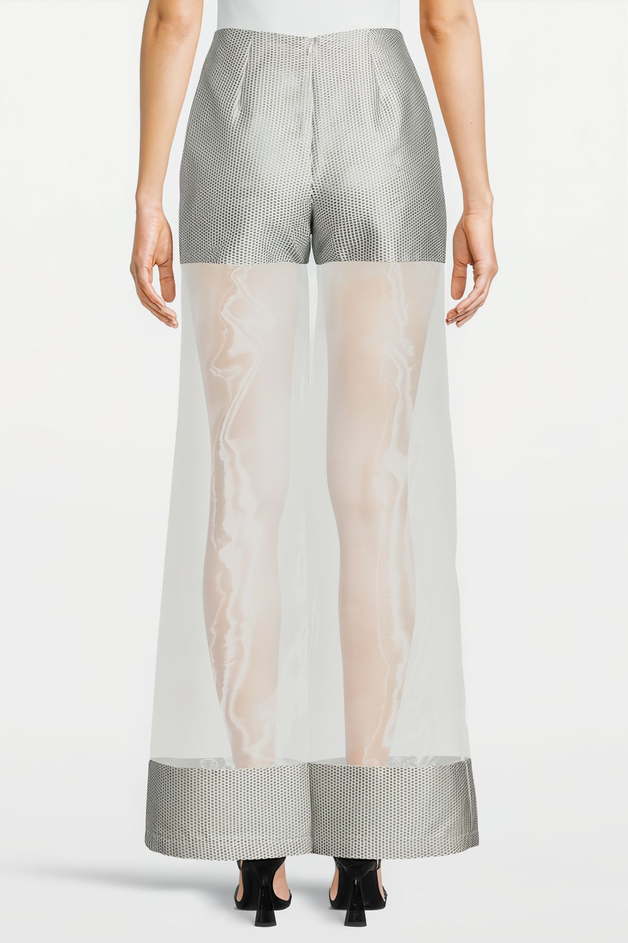 WOMEN‘S TRANSPARENT FABRIC TROUSERS SILVER GRAY/WHITE 2