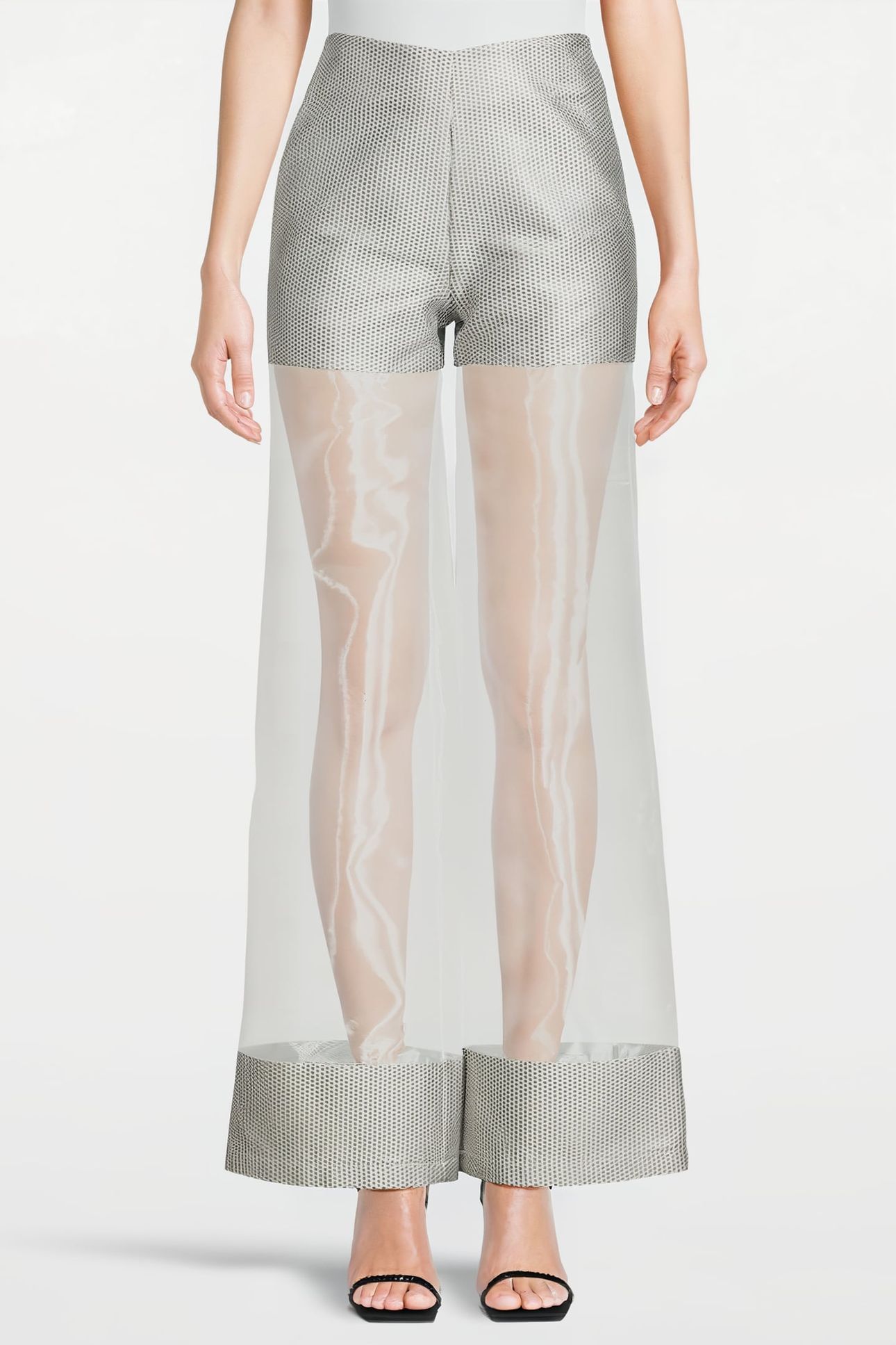WOMEN‘S TRANSPARENT FABRIC TROUSERS SILVER GRAY/WHITE 1