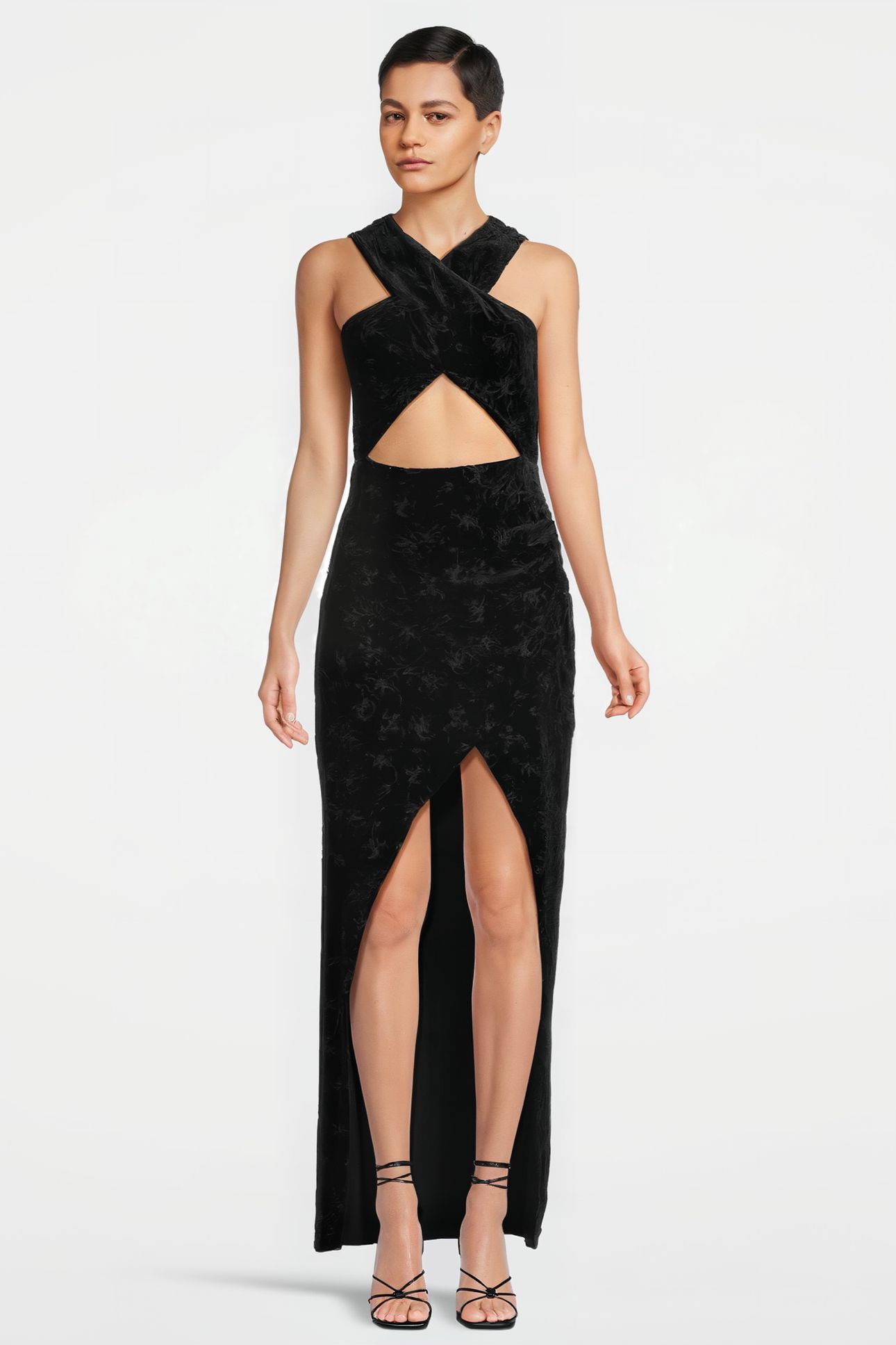 WOMEN‘S DRAPED VELVET DEVORÉE DRESS BLACK 099 1