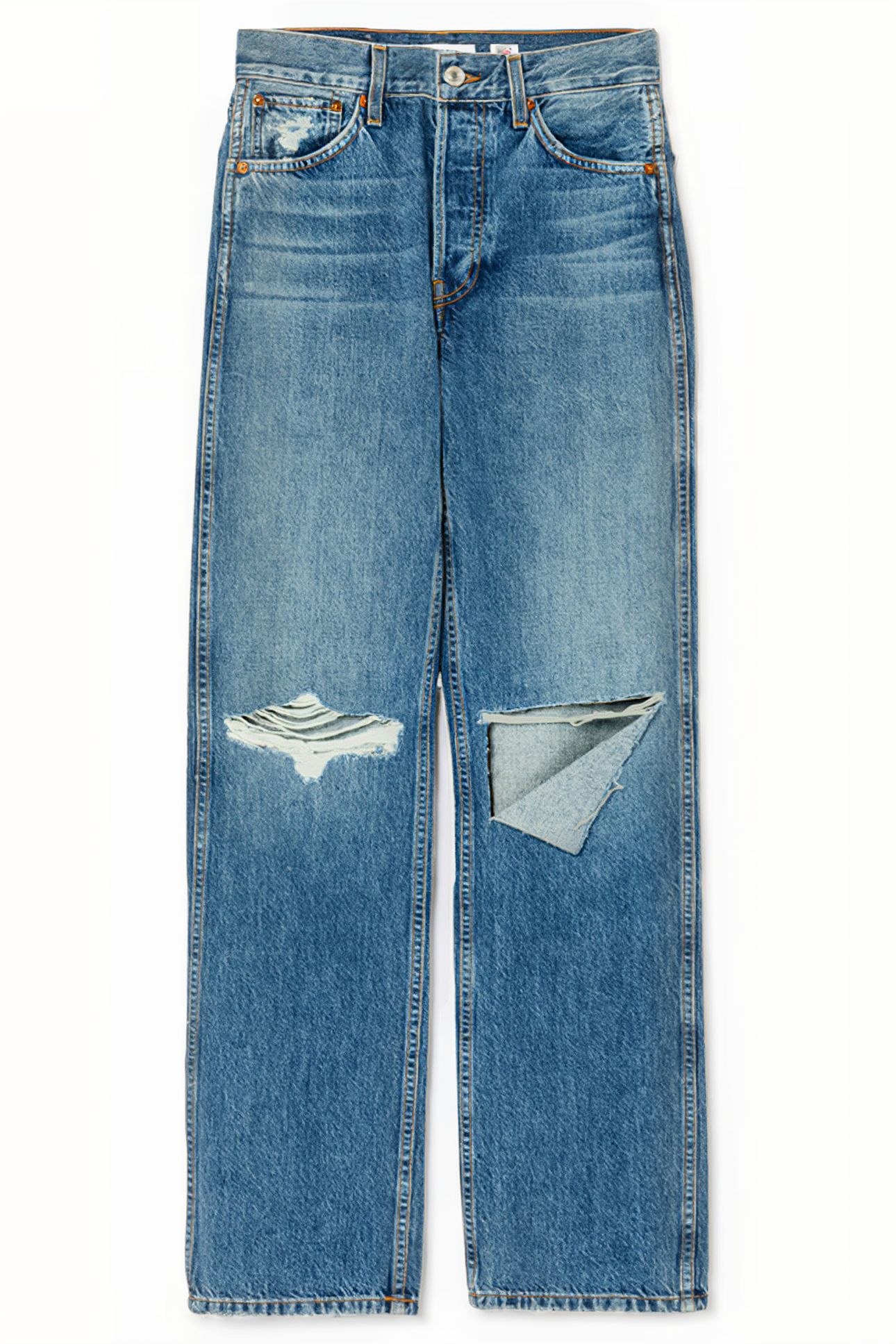 90S HIGH RISE LOOSE WASHED INDIGO W/ RIPS 1