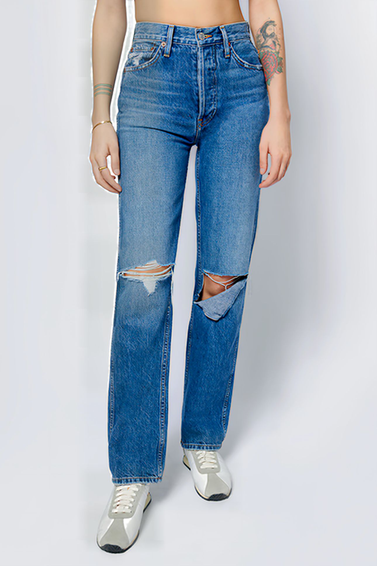 90S HIGH RISE LOOSE WASHED INDIGO W/ RIPS 2