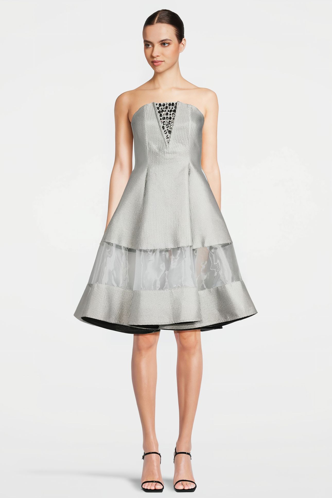 WOMEN‘S MIDI CORSET DRESS WITH SWAROVSKI CRYSTALS SILVER GRA 1