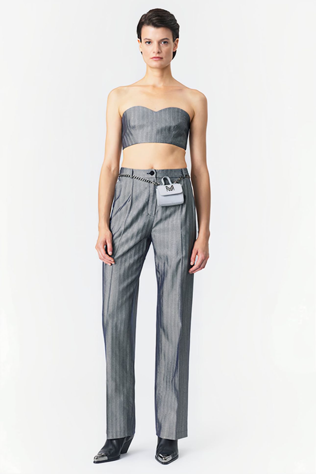 STRAPLESS BUSTIER TOP SILVER HERRINGBONE 1