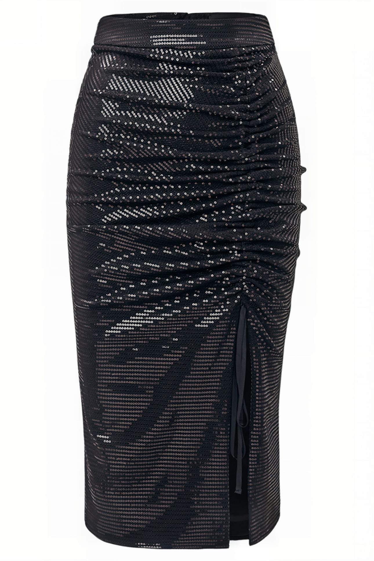 SEQUIN GATHERED SKIRT BLACK 4