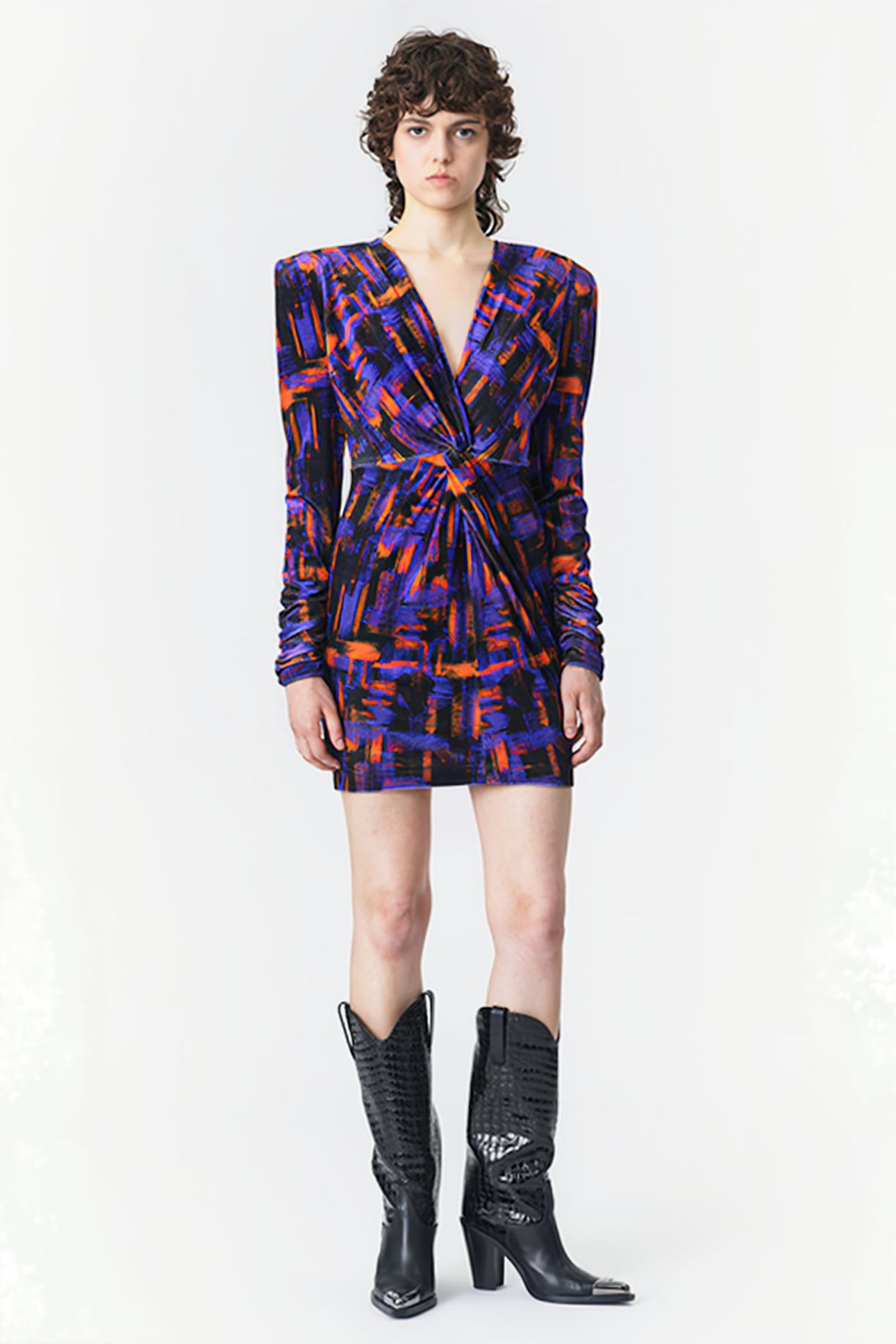 RUCHED VELVET DRESS PAINT PRINT 1