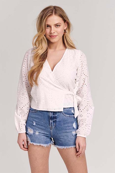 LADIES CAPRI WRAP TOP BRODERIE ANGLAISE BRIGHT WHITE 1