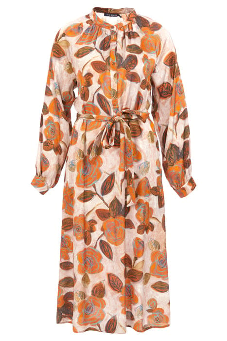 DRESS FROWNCED NECKLINE LS BROWN 1