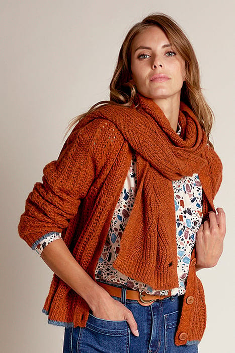 V-NECK FANCY BTN RGL CARDI LS ORANGE 2