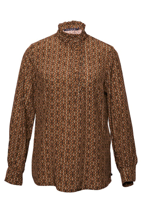 RUFFLE COLLAR LS SHIRT BROWN 1