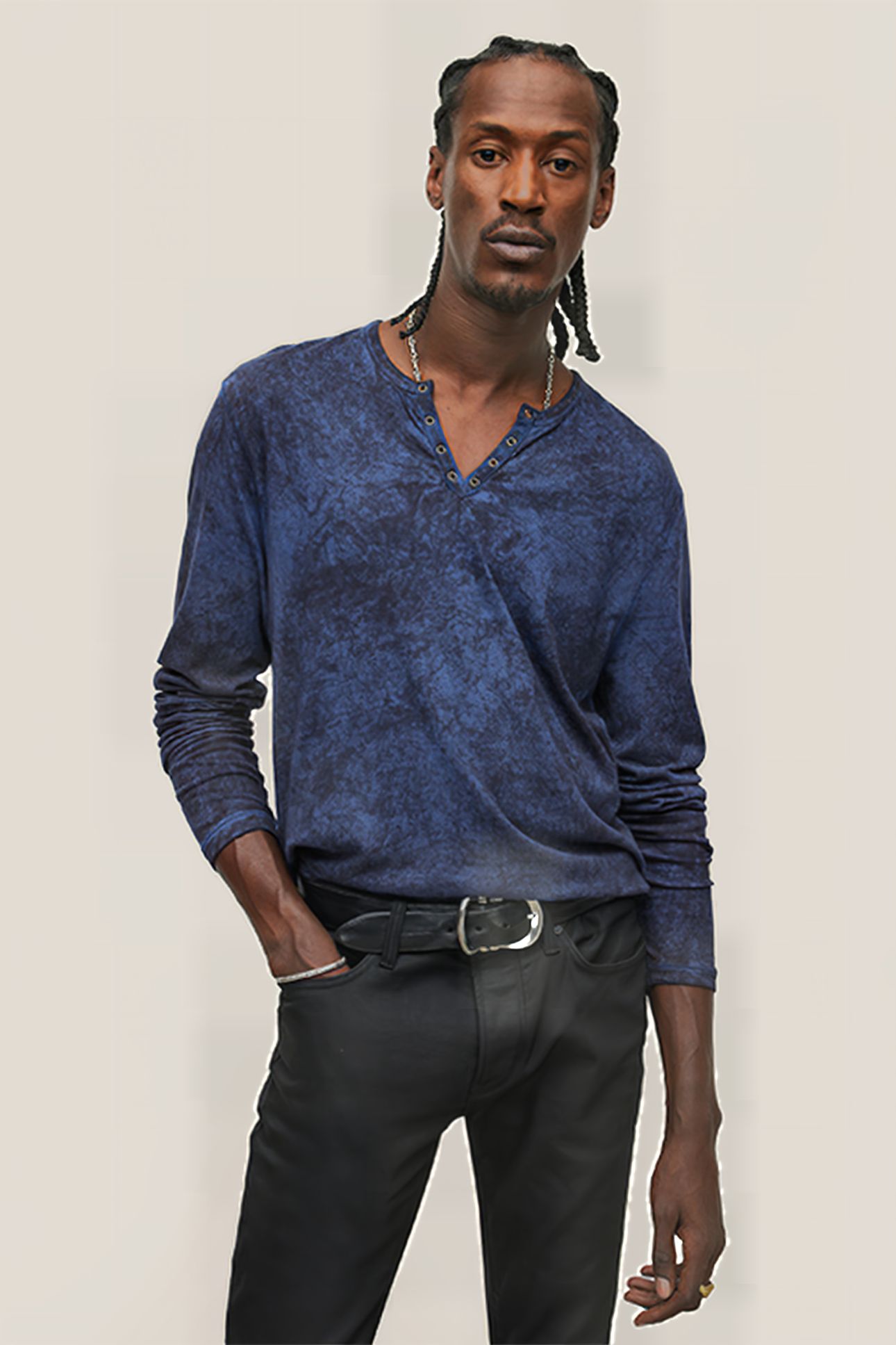 ASH LS GROMMET HENLEY WITH CARBON WASH TWILIGHT BLUE 1