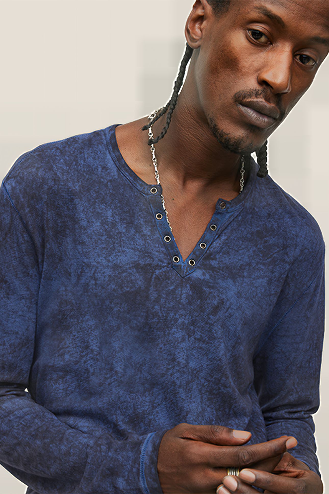 ASH LS GROMMET HENLEY WITH CARBON WASH TWILIGHT BLUE 5