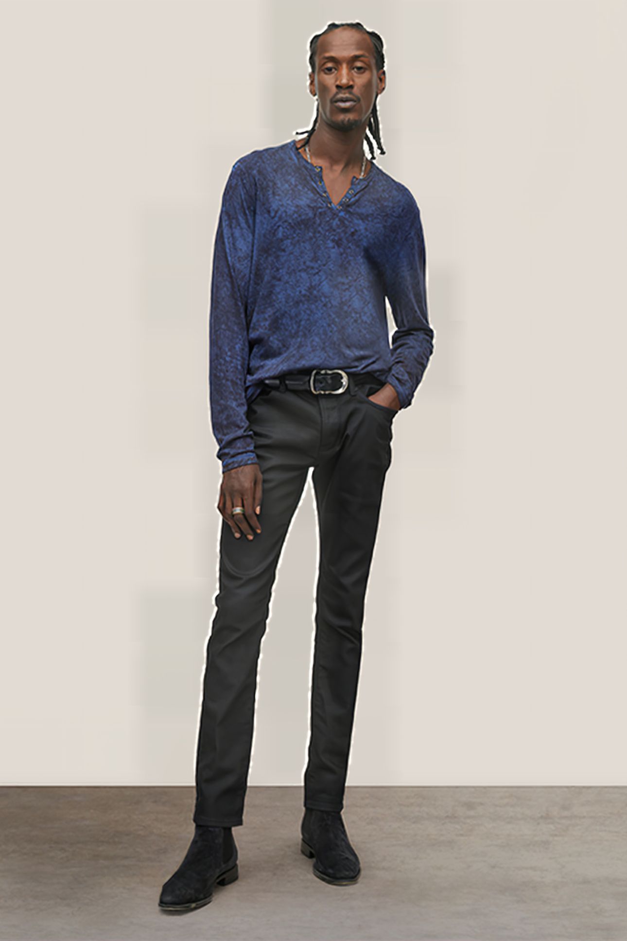 ASH LS GROMMET HENLEY WITH CARBON WASH TWILIGHT BLUE 3