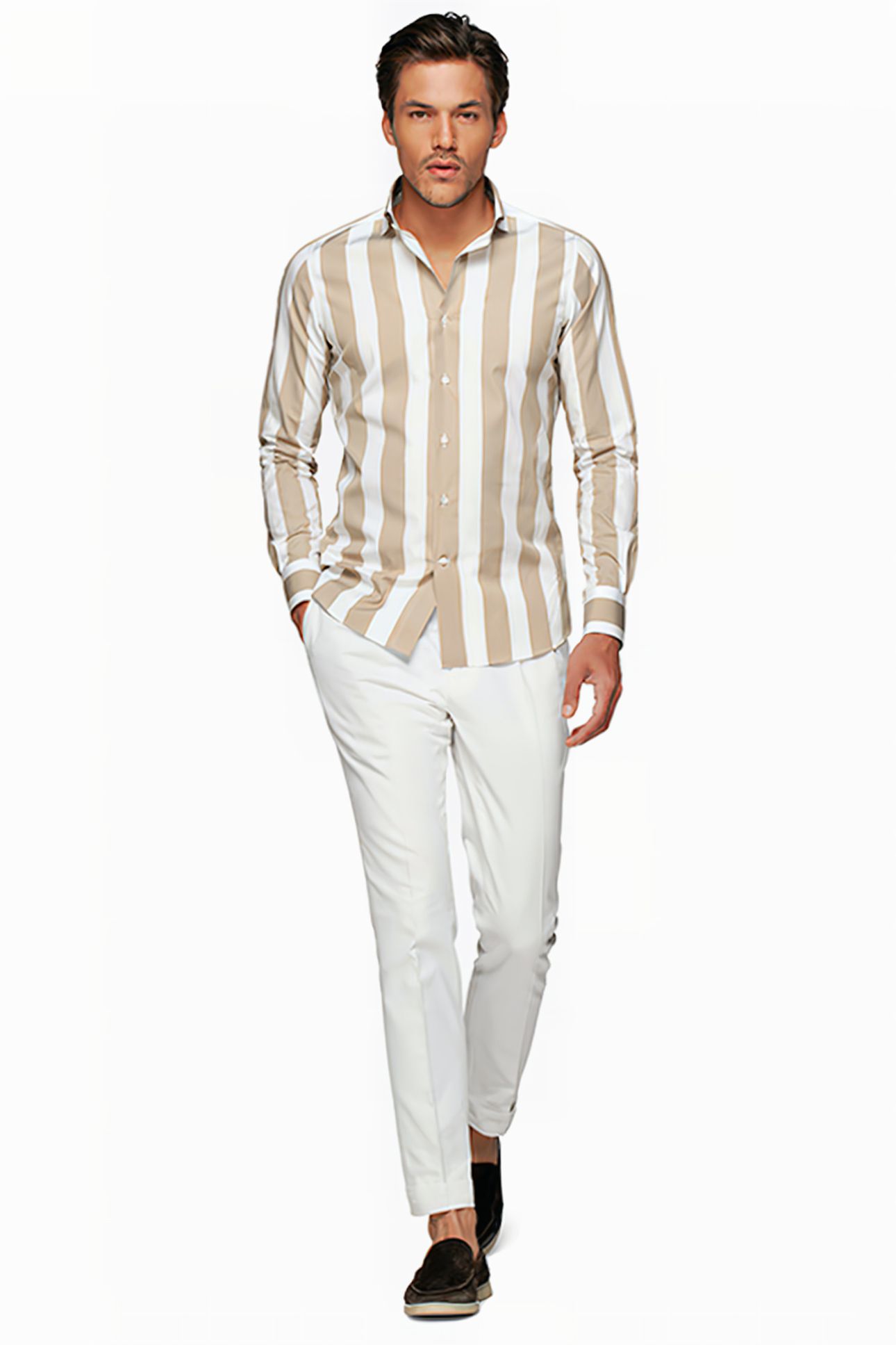LIGHT BROWN STRIPED EXTRA SLIM FIT SHIRT 4