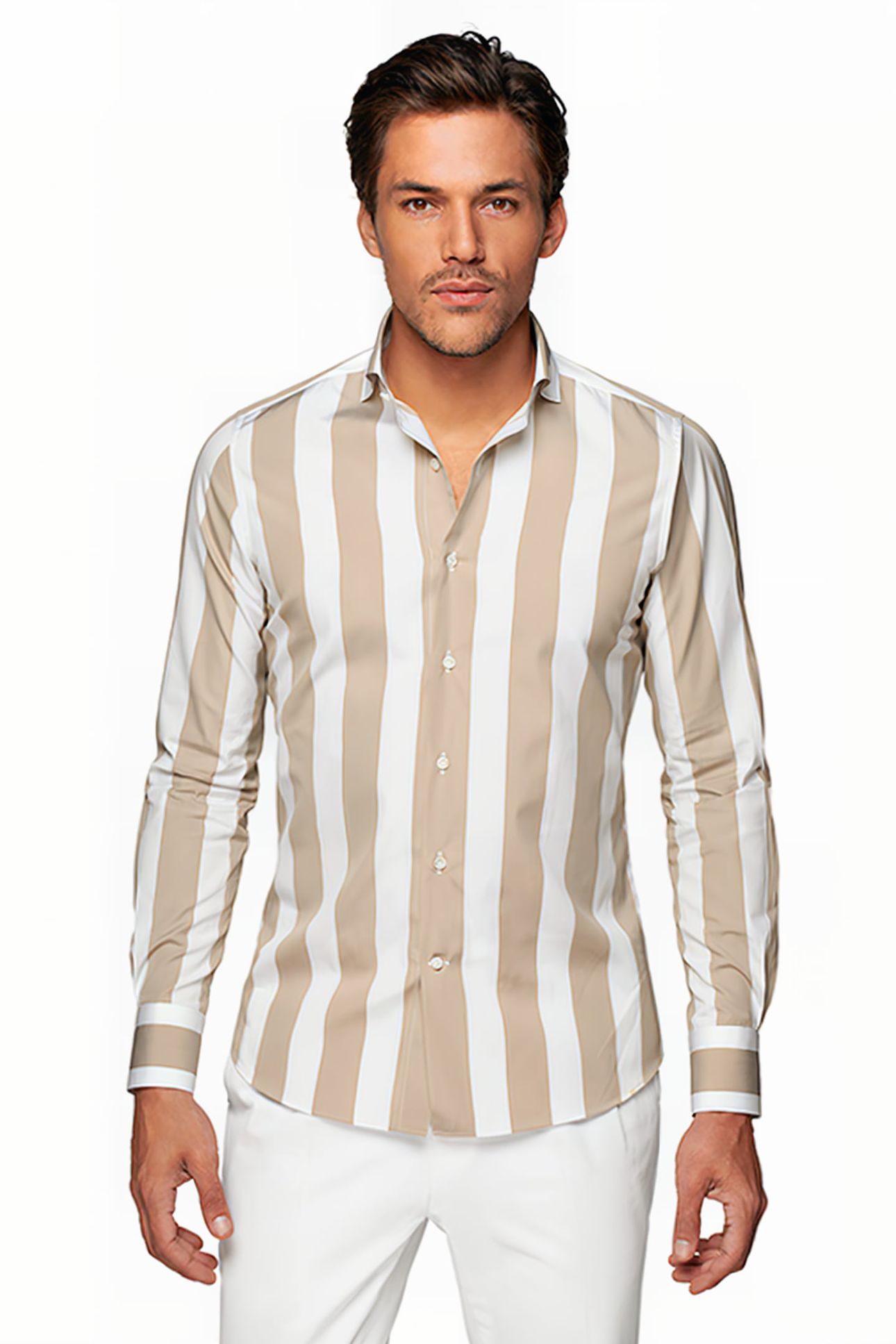 LIGHT BROWN STRIPED EXTRA SLIM FIT SHIRT 1