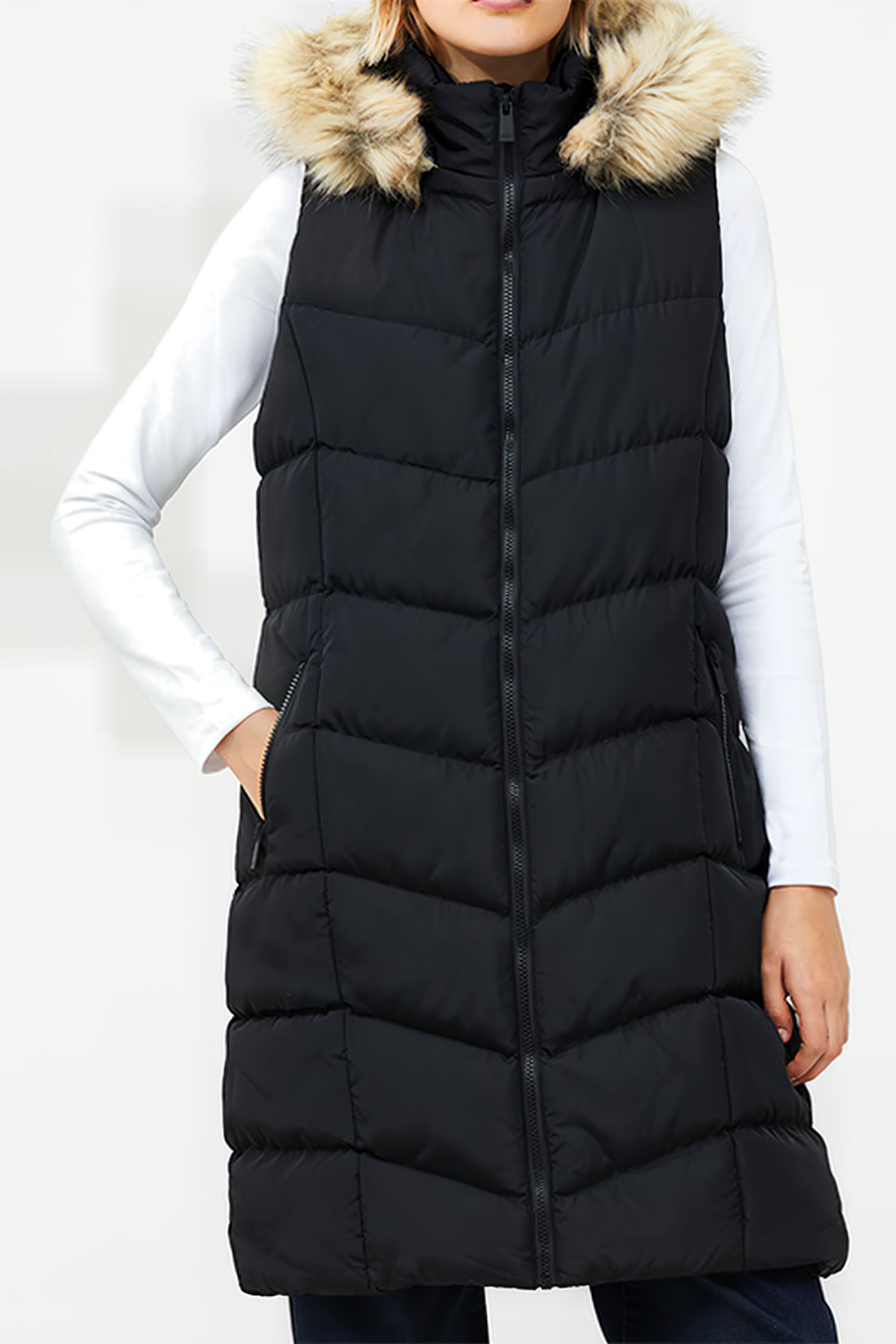 FUR CHEV MIX GILET M BLACK 1