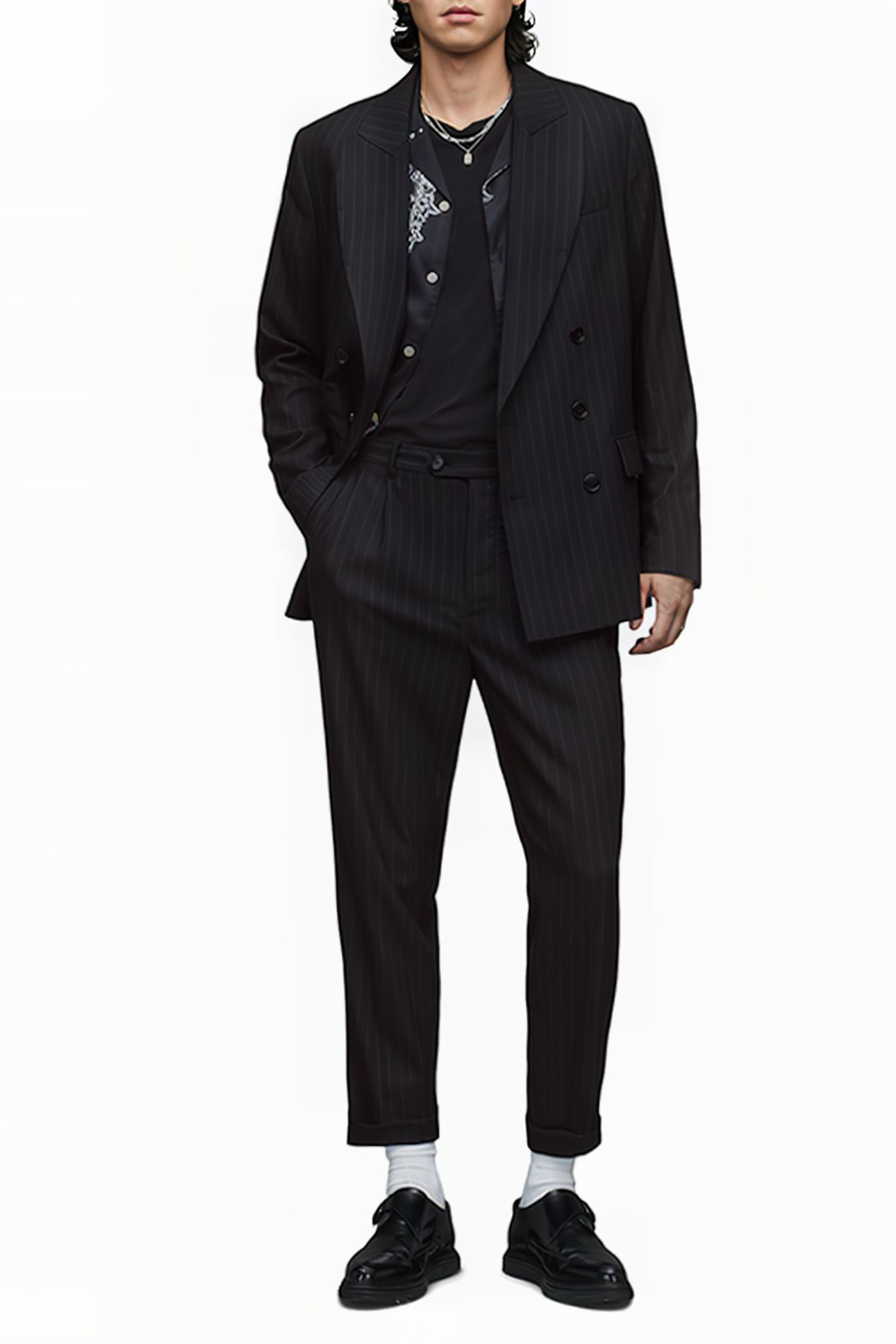 BLUES BLAZER PINSTRIPE BLK BRWN 3