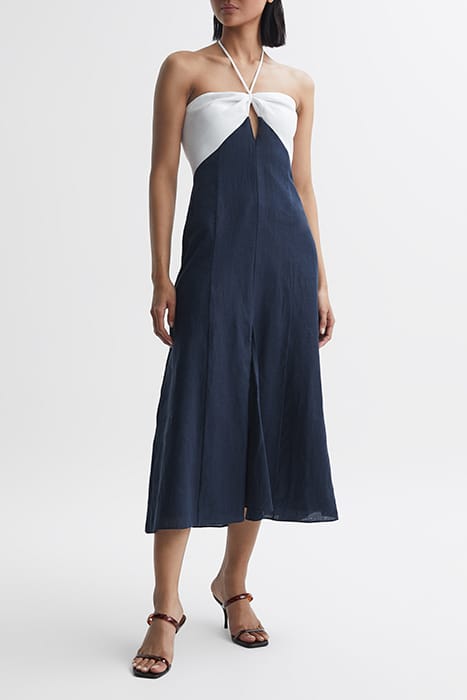 SIAN MIDI DRESS — NAVY/WHITE 1
