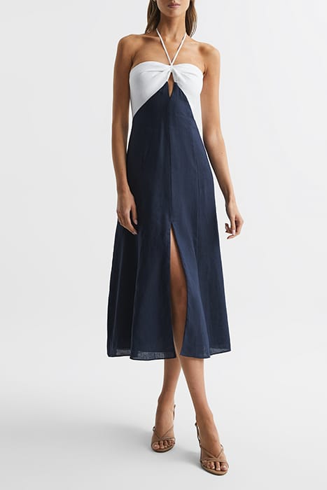 SIAN MIDI DRESS — NAVY/WHITE 3