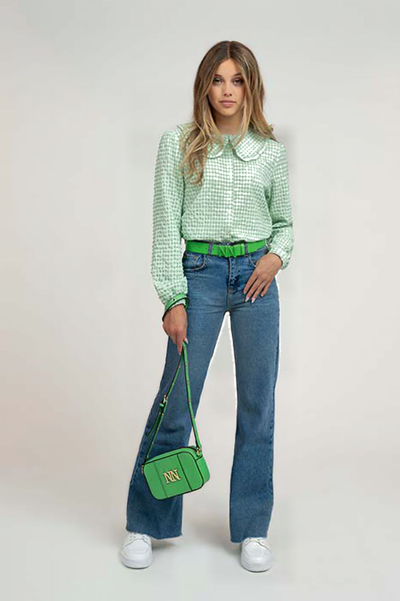 RACHEL CHECK BLOUSE BRIGHT SAGE GREEN 1
