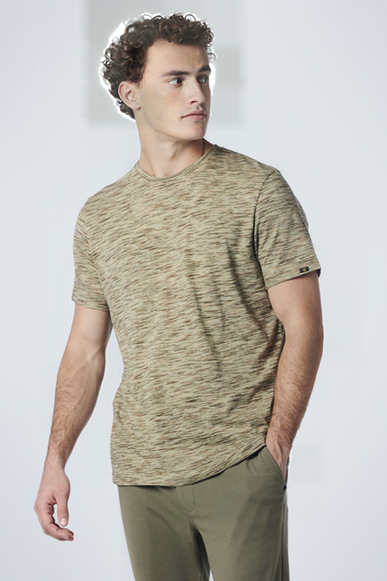T-SHIRT CREWNECK MULTI COLOURED YARN DYED MELANGE SMOKE GREE 1