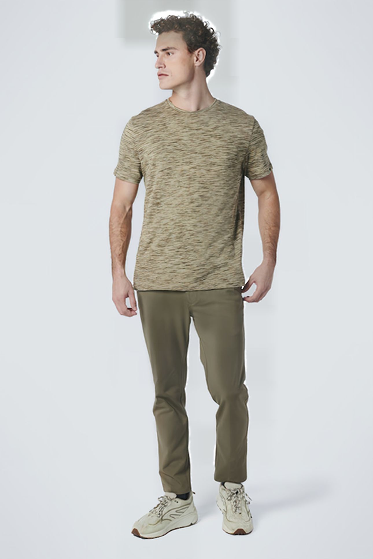 T-SHIRT CREWNECK MULTI COLOURED YARN DYED MELANGE SMOKE GREE 3