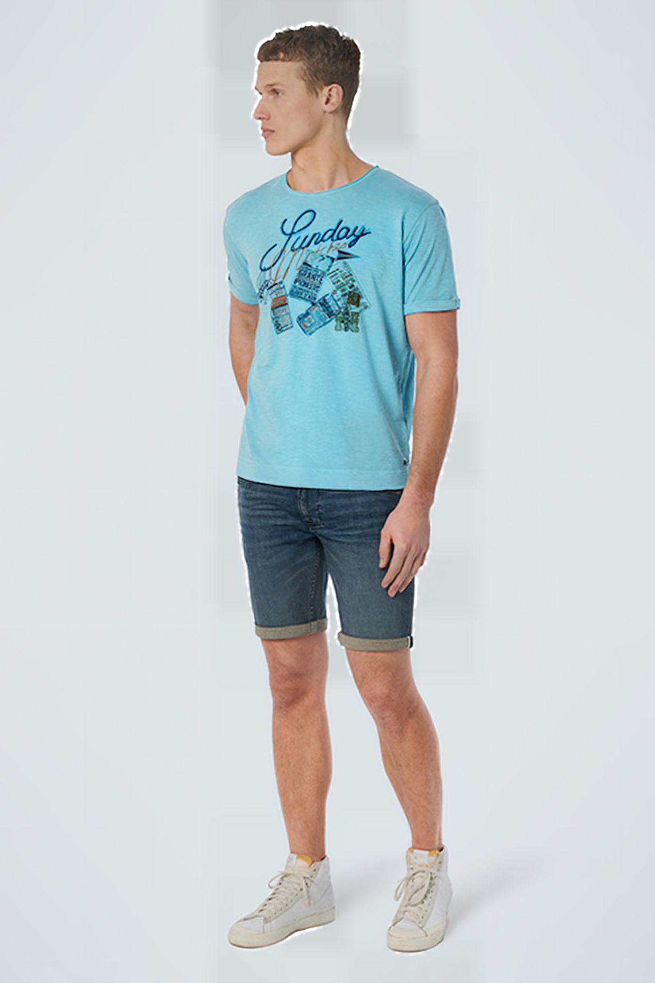 T-SHIRT CREWNECK PRINT GARMENT DYED LIGHT AQUA 3